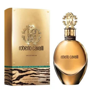 ادو پرفیوم زنانه Roberto Cavalli مدل Gold حجم 75ml با رایحه گرم و شرقی شامل نت فلفل صورتی، شکوفه پرتقال، وانیل، دانه تونکا و لوبان، مناسب فصل تابستان